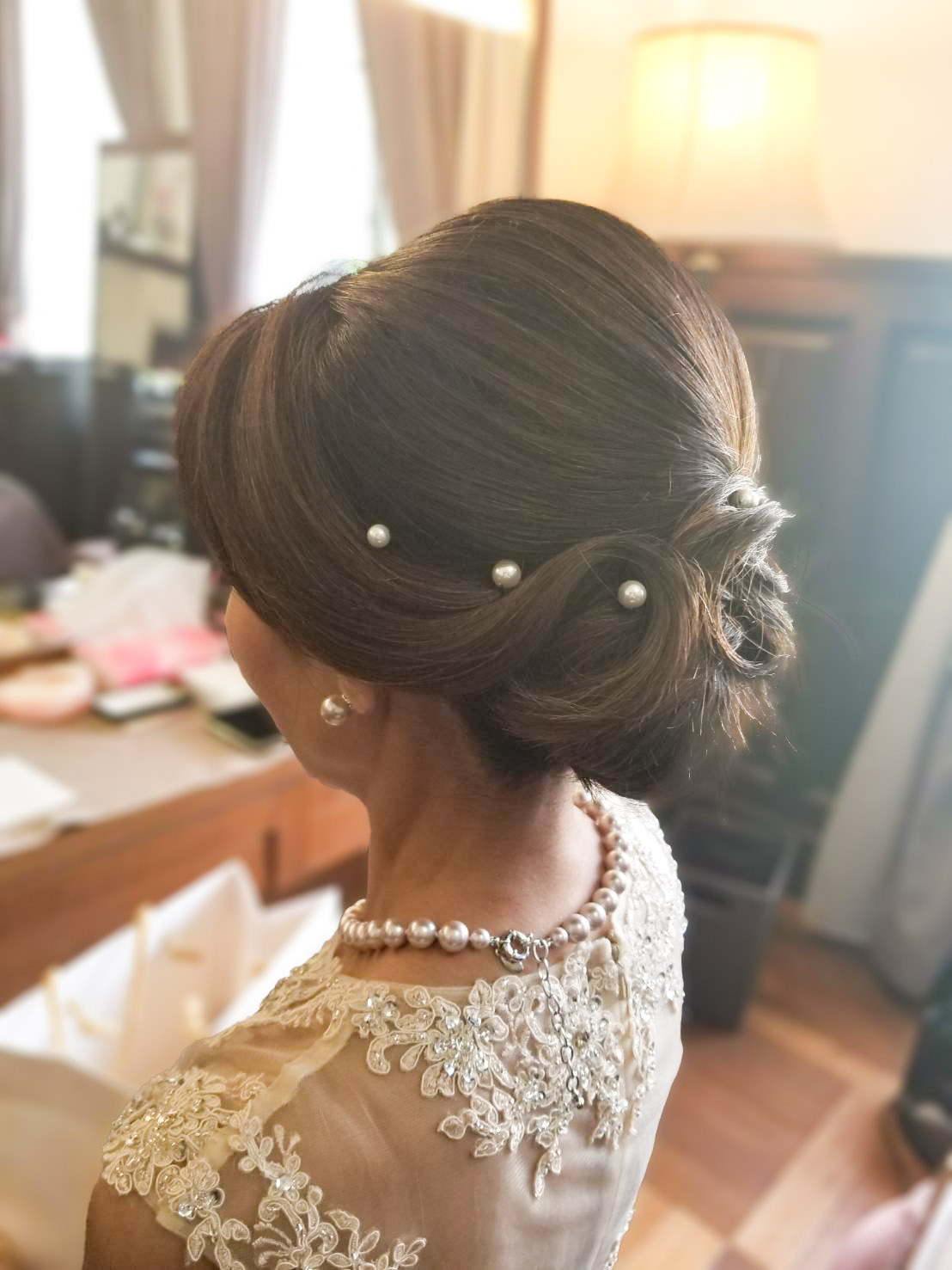 実際の結婚式 母親 フォーマルドレスL096シャンパン